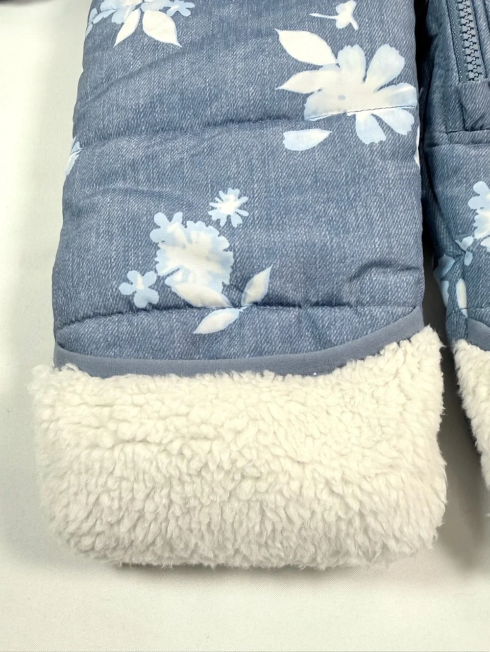 OSHKOSH Baby Girl Snowsuit‎ 6-9M Blue Floral Hooded Winter Puffer Cottagecore
